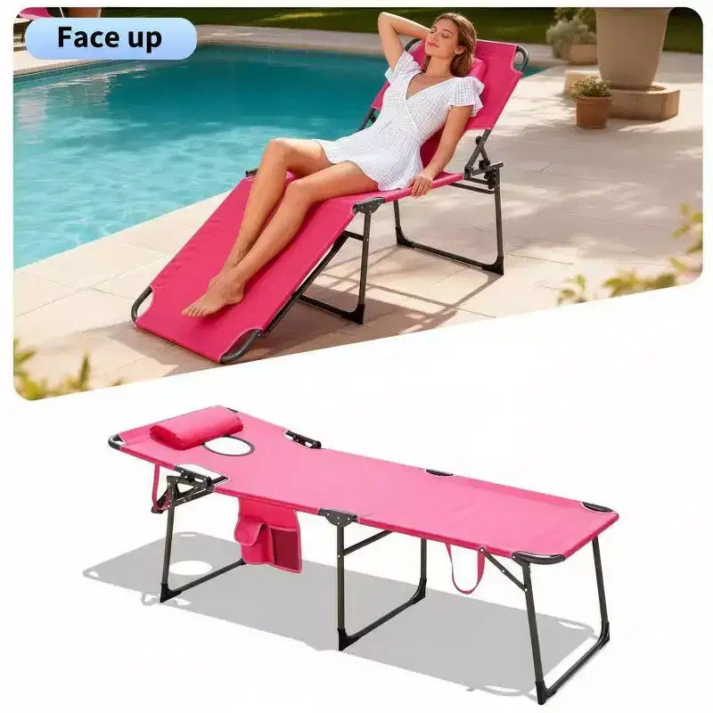 Chaise longue inclinable d'extérieur pliante à 5 positions avec dossier réglable, cadre en acier thermolaqué et tissu résistant aux intempéries pour pelouse et jardin