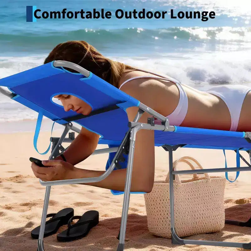 5-Position Folding Outdoor Patio Recliner Chair with Adjustable Backrest, Powder-Coated Steel Frame and Weather-Resistant Fabric for Lawn and Garden