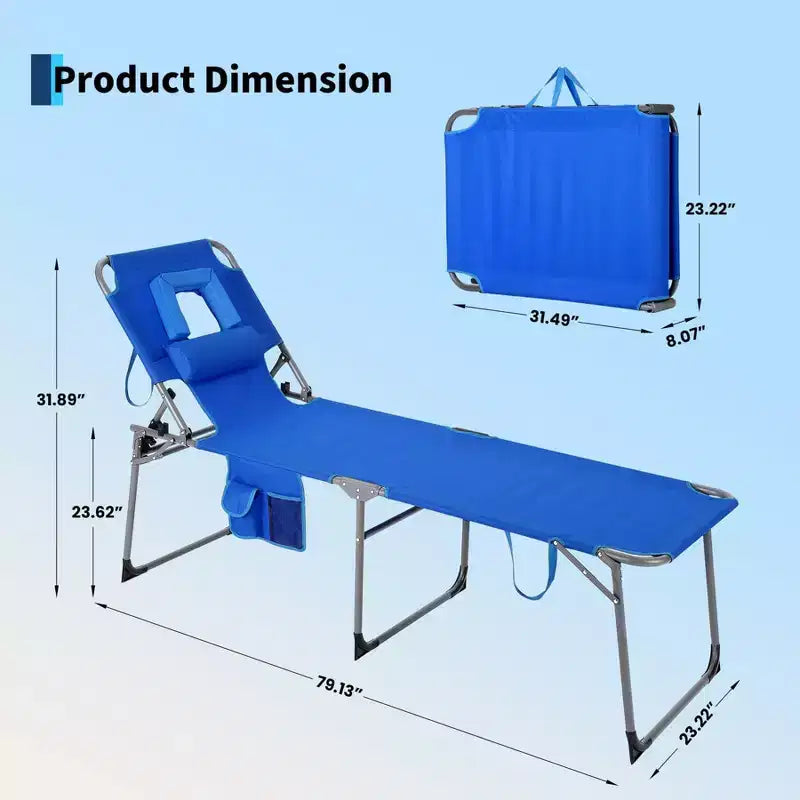 5-Position Folding Outdoor Patio Recliner Chair with Adjustable Backrest, Powder-Coated Steel Frame and Weather-Resistant Fabric for Lawn and Garden
