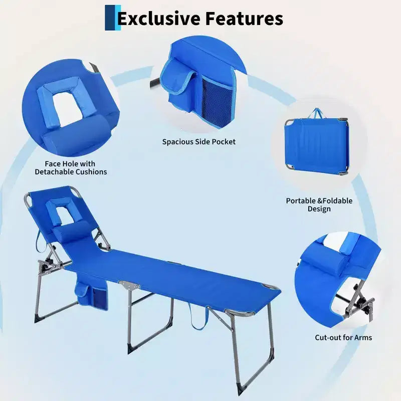5-Position Folding Outdoor Patio Recliner Chair with Adjustable Backrest, Powder-Coated Steel Frame and Weather-Resistant Fabric for Lawn and Garden