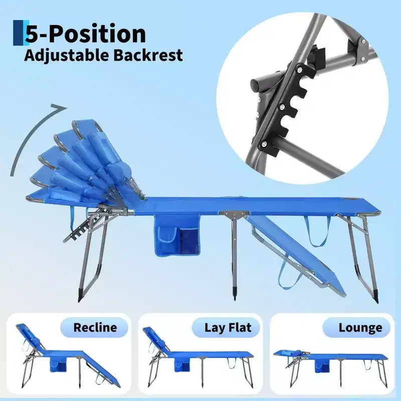 5-Position Folding Outdoor Patio Recliner Chair with Adjustable Backrest, Powder-Coated Steel Frame and Weather-Resistant Fabric for Lawn and Garden