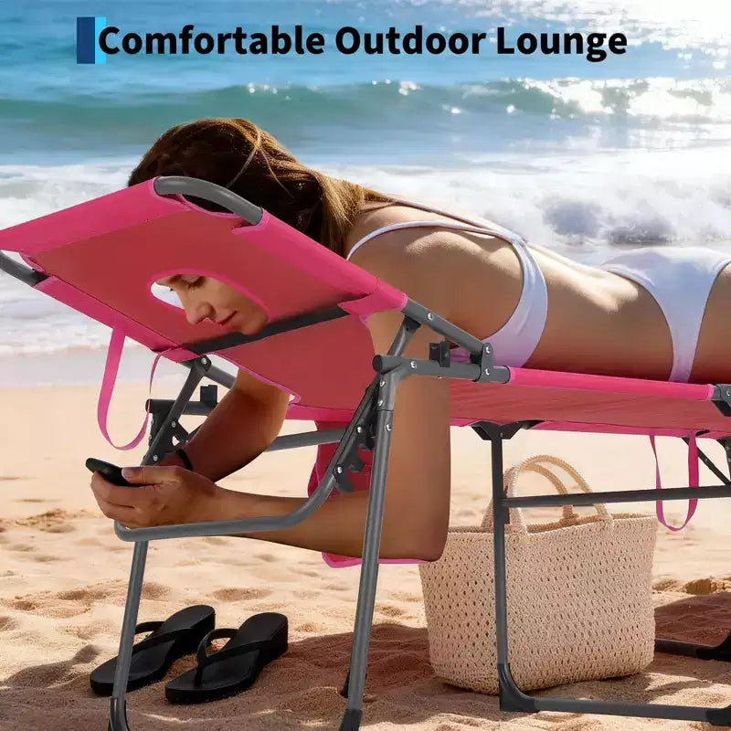 Chaise longue inclinable d'extérieur pliante à 5 positions avec dossier réglable, cadre en acier thermolaqué et tissu résistant aux intempéries pour pelouse et jardin