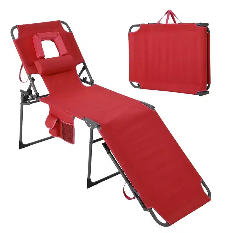 5-Position Folding Outdoor Patio Recliner Chair with Adjustable Backrest, Powder-Coated Steel Frame and Weather-Resistant Fabric for Lawn and Garden