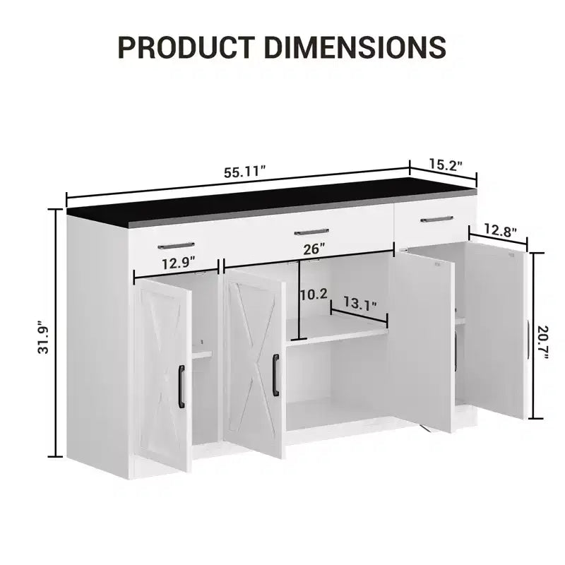 Sideboard Buffet Storage Cabinet with Drawers, 55inch Large Wood Coffee Bar with Shelves and Doors for Kitchen Dining Living Room
