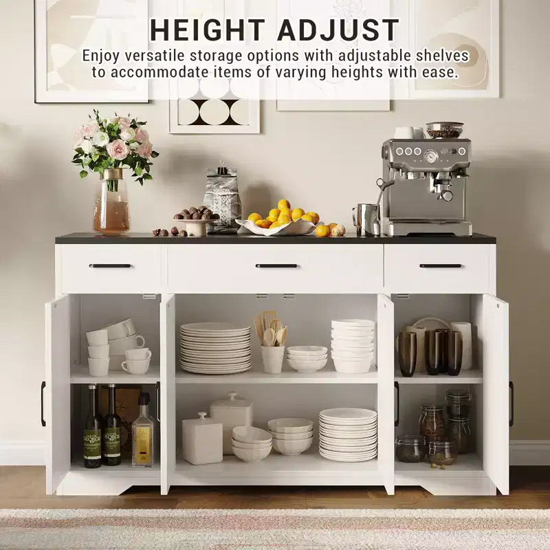 Sideboard Buffet Storage Cabinet with Drawers, 55inch Large Wood Coffee Bar with Shelves and Doors for Kitchen Dining Living Room