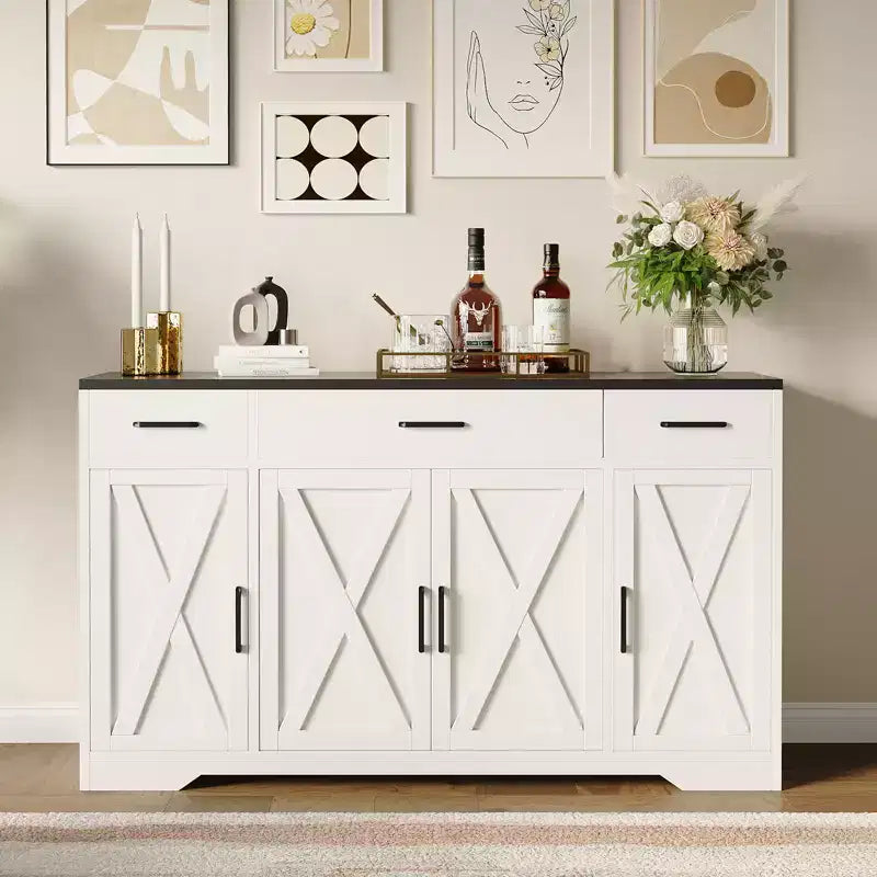 Buffet en bois avec tiroirs, grand meuble de rangement de 140 cm avec étagères et portes pour cuisine, salle à manger, salon