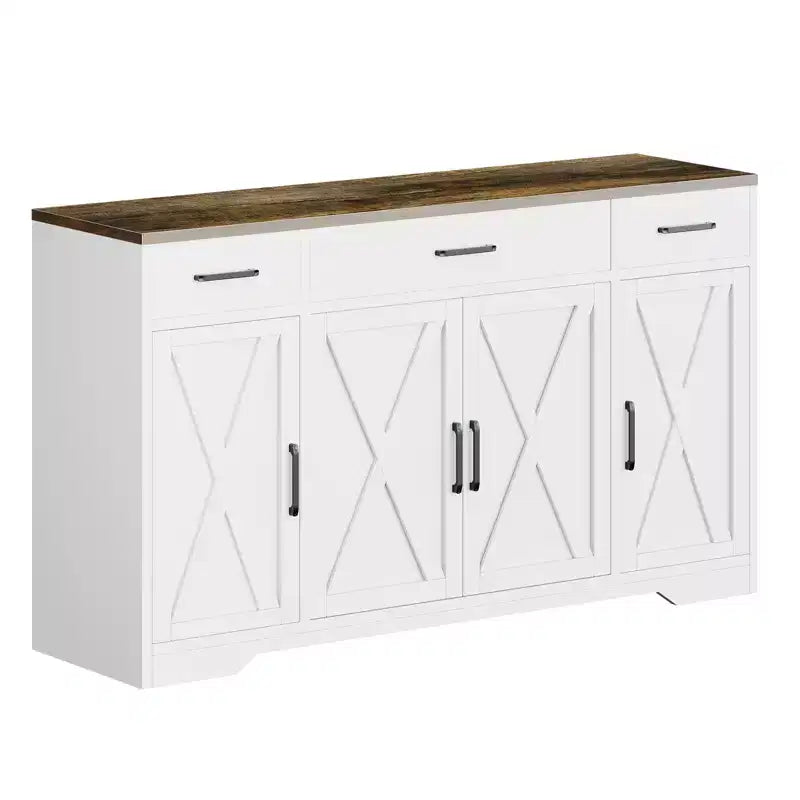 Buffet en bois avec tiroirs, grand meuble de rangement de 140 cm avec étagères et portes pour cuisine, salle à manger, salon