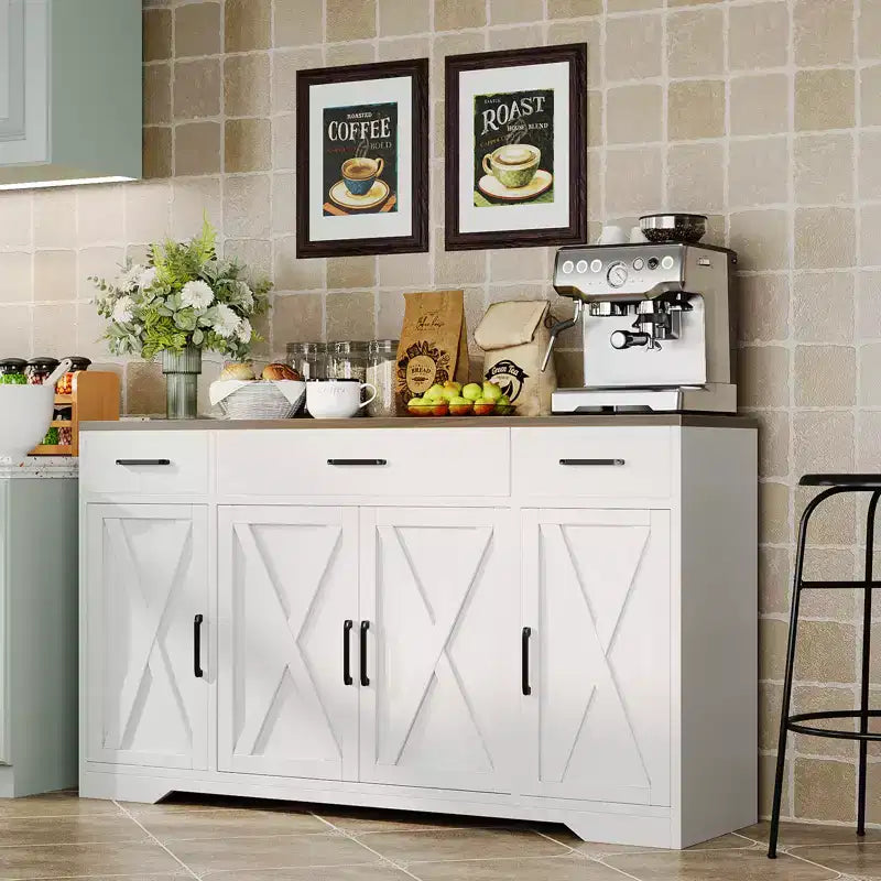 Sideboard Buffet Storage Cabinet with Drawers, 55inch Large Wood Coffee Bar with Shelves and Doors for Kitchen Dining Living Room