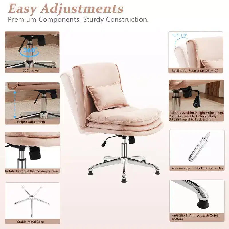 Chaise de bureau sans accoudoirs, rembourrée, pivotante, hauteur réglable 16.7-21.3", 350 lb