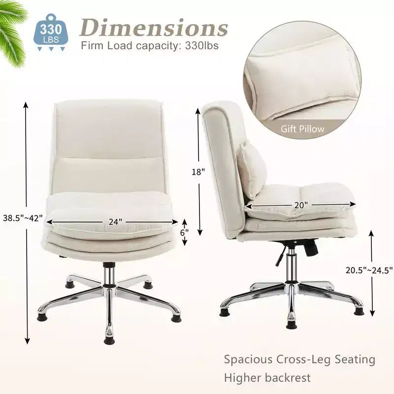 Chaise de bureau sans accoudoirs, rembourrée, pivotante, hauteur réglable 16.7-21.3", 350 lb