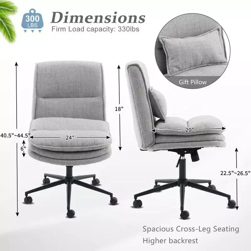 Chaise de bureau sans accoudoirs, rembourrée, pivotante, hauteur réglable 16.7-21.3", 350 lb
