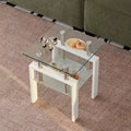 Lot de 2 tables d'appoint blanches en verre trempé, 2 niveaux avec rangement