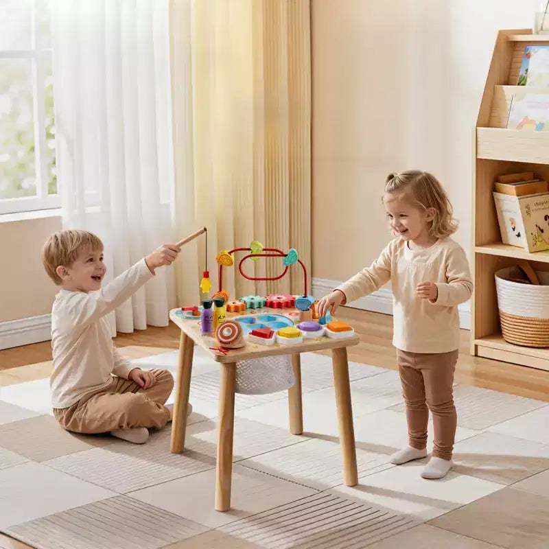Table d'activités Montessori 8-en-1 pour tout-petits 1-3 ans, Bureau d'apprentissage en bois, Multicolore