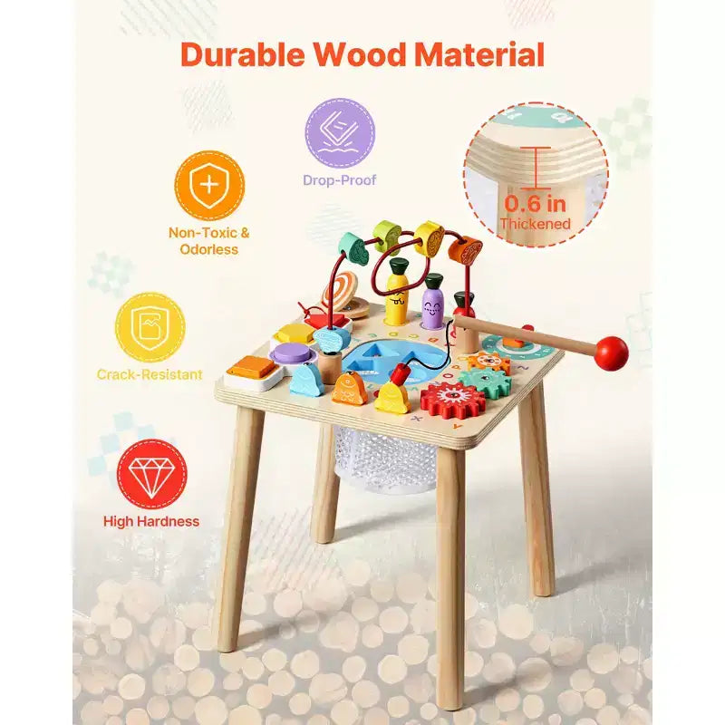 8-in-1 Montessori Activity Table for Toddlers 1-3 Years, Wooden Learning Desk, Multicolor