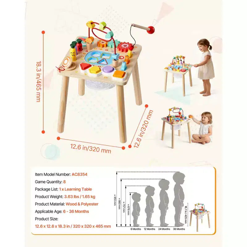 Table d'activités Montessori 8-en-1 pour tout-petits 1-3 ans, Bureau d'apprentissage en bois, Multicolore
