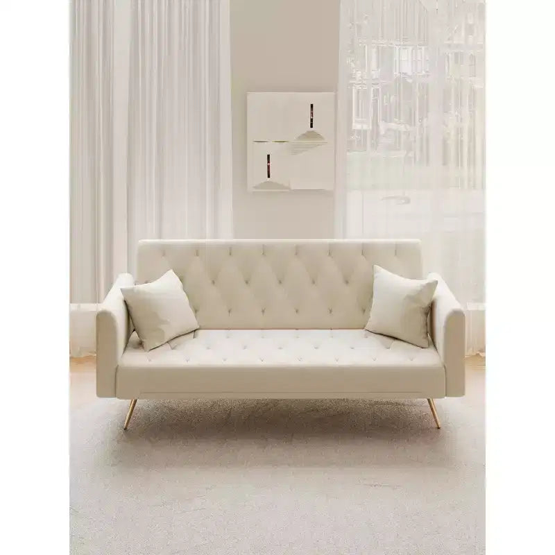 71 Inch Convertible Velvet Loveseat Sofa Bed, 3 Recline Positions, 600 lb, Metal Legs