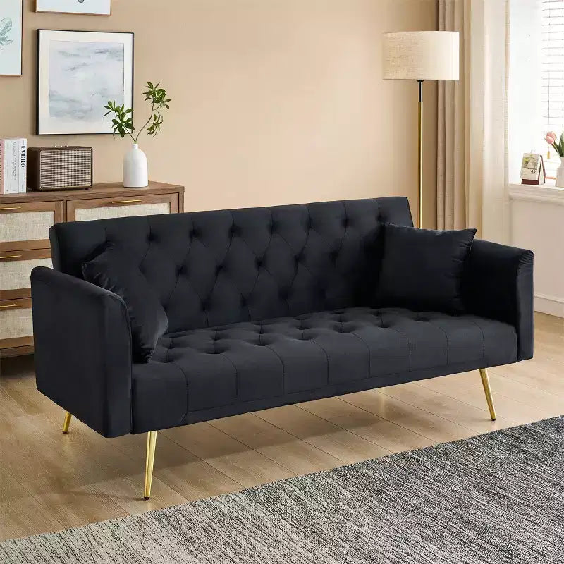 71 Inch Convertible Velvet Loveseat Sofa Bed, 3 Recline Positions, 600 lb, Metal Legs