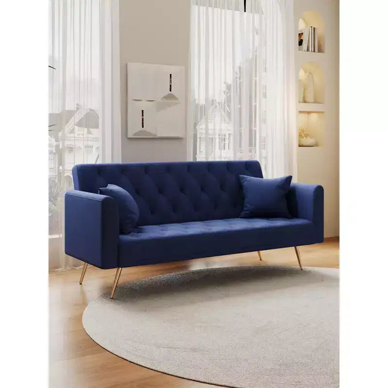 71 Inch Convertible Velvet Loveseat Sofa Bed, 3 Recline Positions, 600 lb, Metal Legs
