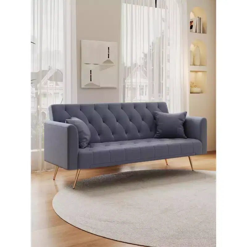 71 Inch Convertible Velvet Loveseat Sofa Bed, 3 Recline Positions, 600 lb, Metal Legs