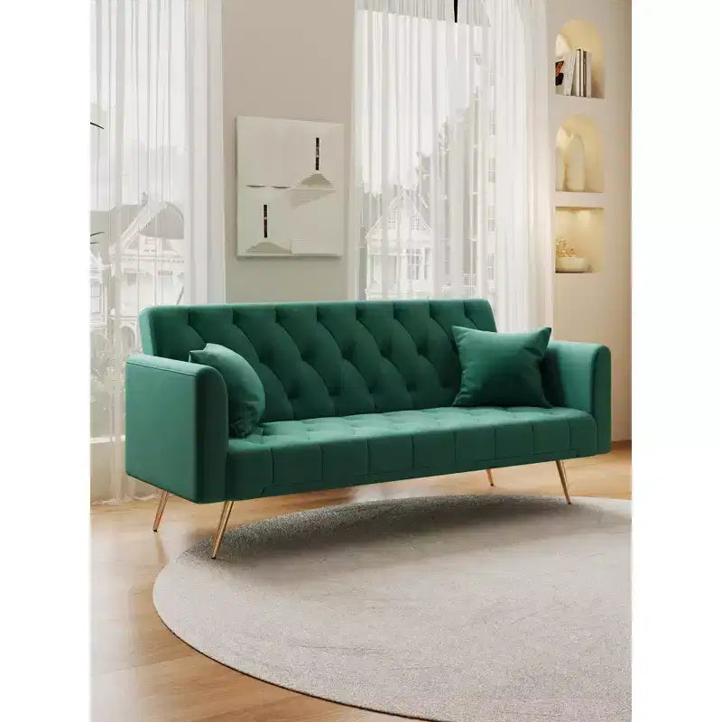 71 Inch Convertible Velvet Loveseat Sofa Bed, 3 Recline Positions, 600 lb, Metal Legs