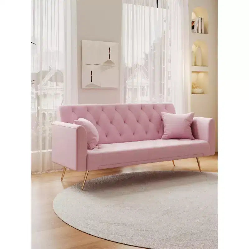 71 Inch Convertible Velvet Loveseat Sofa Bed, 3 Recline Positions, 600 lb, Metal Legs