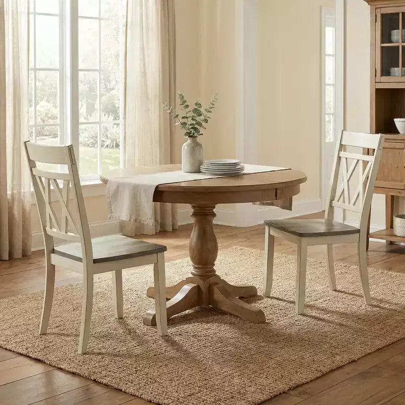 Farmhouse X-Back Dining Side Chairs Set of 2, Solid Wood, Two-Tone, 250 lb