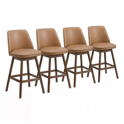 ROME + OAK Rowan 26 Swivel Counter Stool, Walnut Finish & Brown Leather, 4 Pack