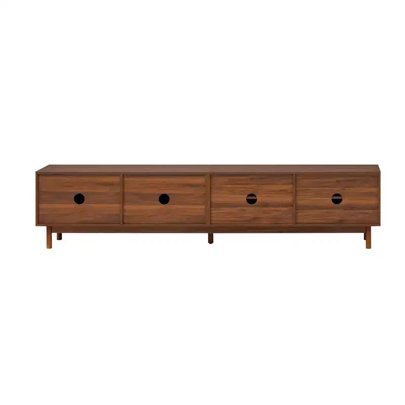 Meuble TV de 221 cm pour téléviseurs jusqu'à 90", portes rainurées à fermeture douce, pieds en bois massif, 45 kg