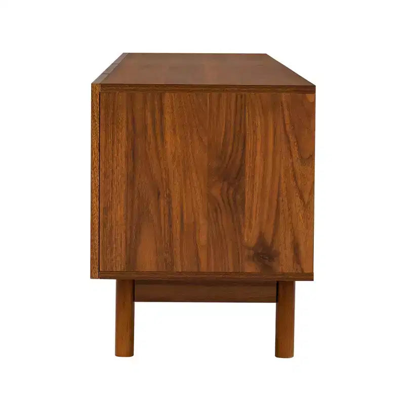 Meuble TV de 221 cm pour téléviseurs jusqu'à 90", portes rainurées à fermeture douce, pieds en bois massif, 45 kg