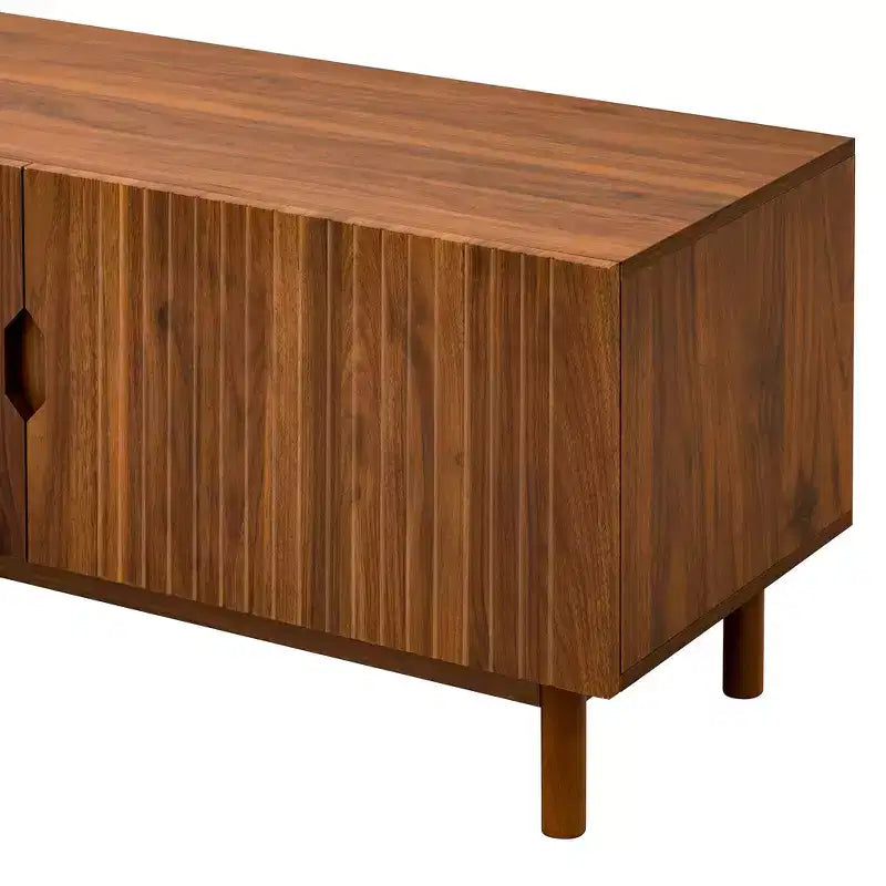Meuble TV de 221 cm pour téléviseurs jusqu'à 90", portes rainurées à fermeture douce, pieds en bois massif, 45 kg