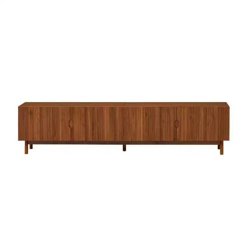 Meuble TV de 221 cm pour téléviseurs jusqu'à 90", portes rainurées à fermeture douce, pieds en bois massif, 45 kg