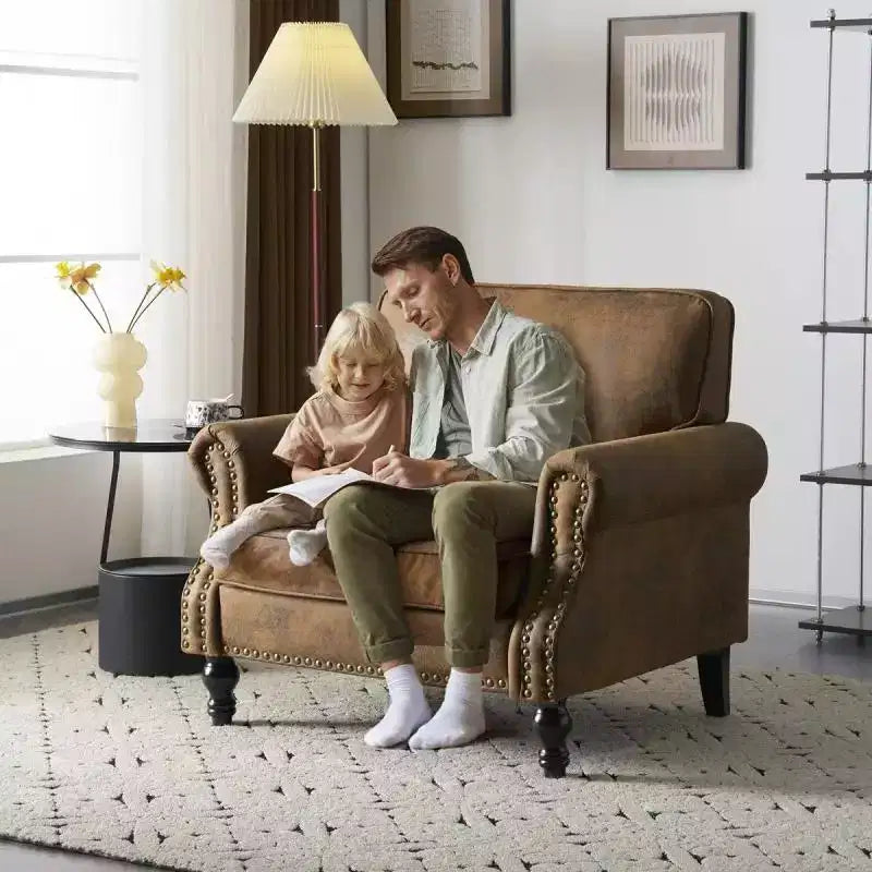 Fauteuil d'appoint classique simple, similicuir rouille, bordure cloutée cuivrée, 150 kg