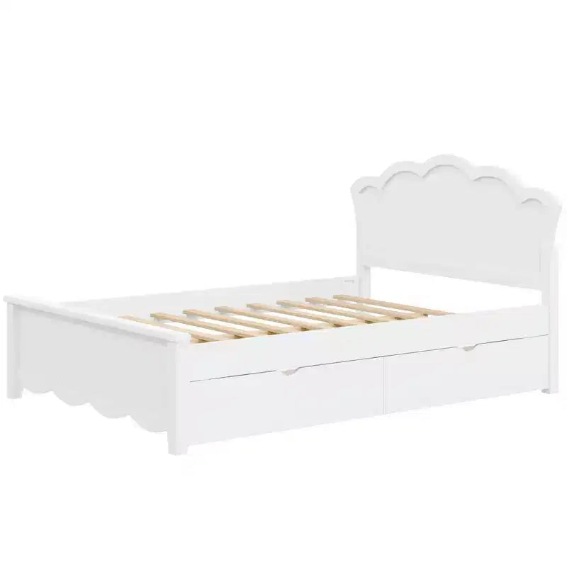 Lit plateforme moderne en bois avec tête de lit et 2 tiroirs de rangement, blanc, double/complet, 272 kg