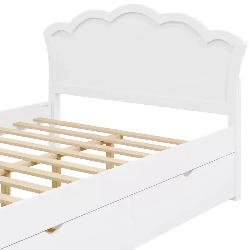 Lit plateforme moderne en bois avec tête de lit et 2 tiroirs de rangement, blanc, double/complet, 272 kg