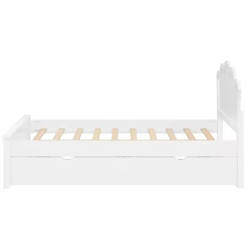 Lit plateforme moderne en bois avec tête de lit et 2 tiroirs de rangement, blanc, double/complet, 272 kg