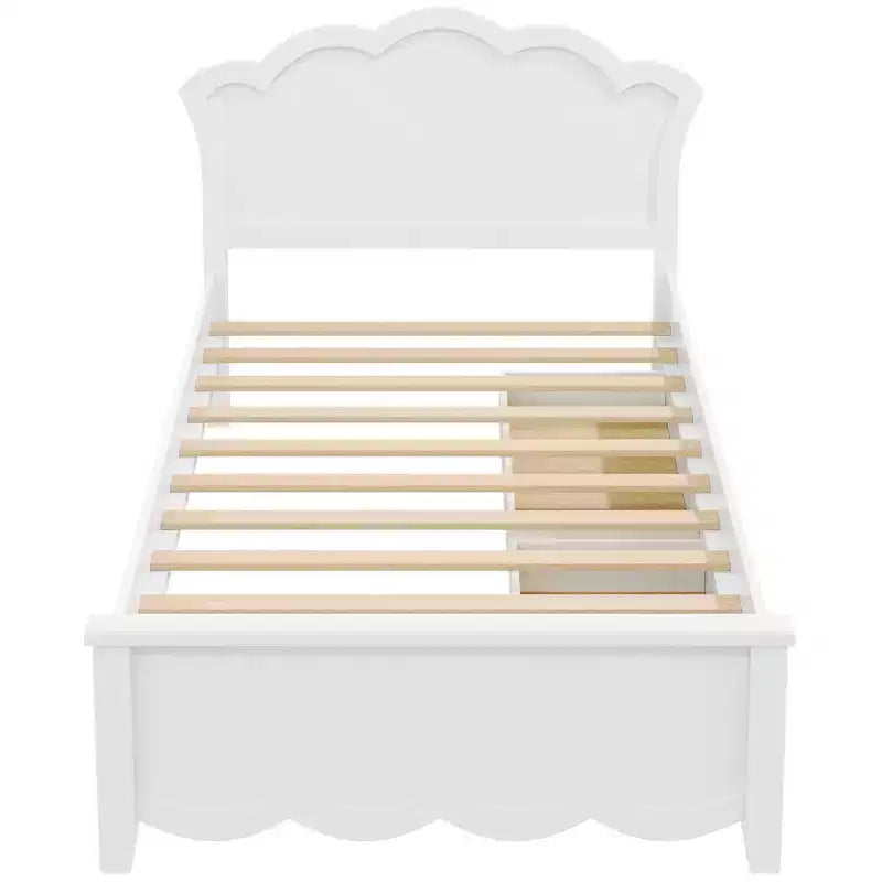 Modern Wood Platform Bed with Headboard & 2 Storage Drawers, White, Twin/Full, 600 lb