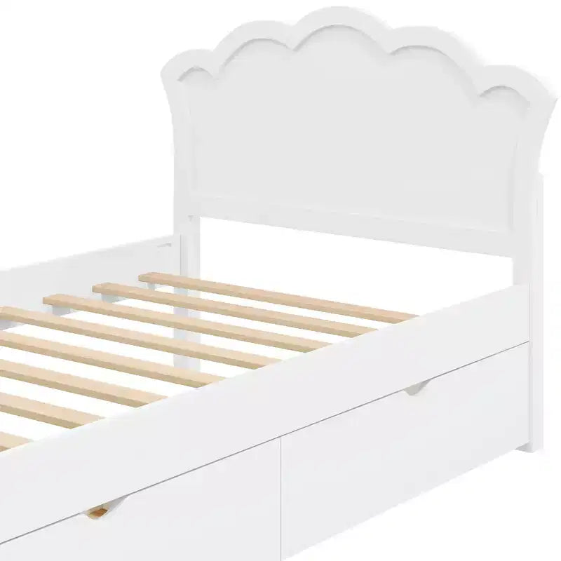 Lit plateforme moderne en bois avec tête de lit et 2 tiroirs de rangement, blanc, double/complet, 272 kg