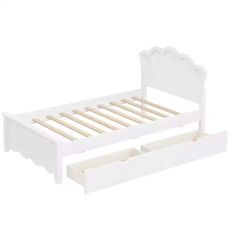 Lit plateforme moderne en bois avec tête de lit et 2 tiroirs de rangement, blanc, double/complet, 272 kg