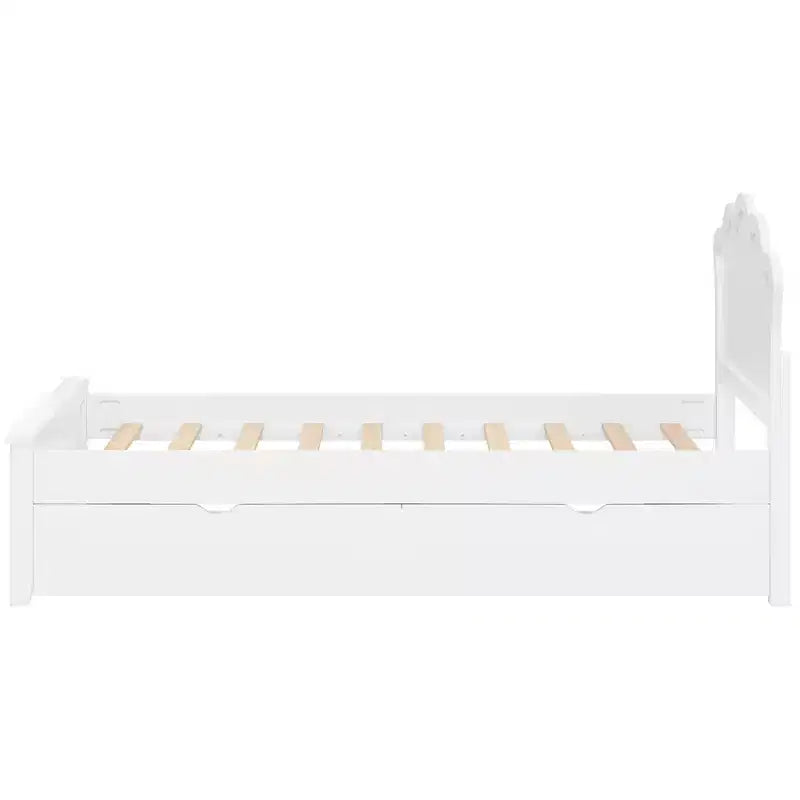 Lit plateforme moderne en bois avec tête de lit et 2 tiroirs de rangement, blanc, double/complet, 272 kg