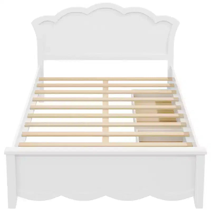 Lit plateforme moderne en bois avec tête de lit et 2 tiroirs de rangement, blanc, double/complet, 272 kg