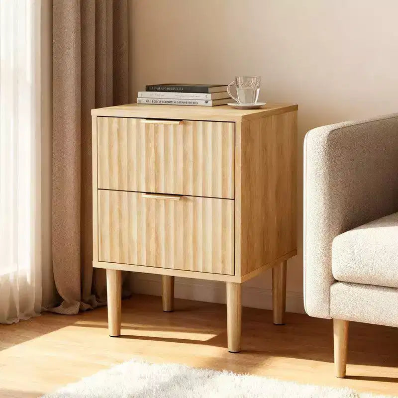 Table de chevet en chêne avec 2 tiroirs et prises USB, Type-C et AC intégrées, 15,7 W, MDF