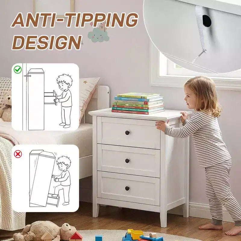 24 Inch Nightstand with 3 Drawers & Built-In USB, Type-C & AC Outlets, MDF, White