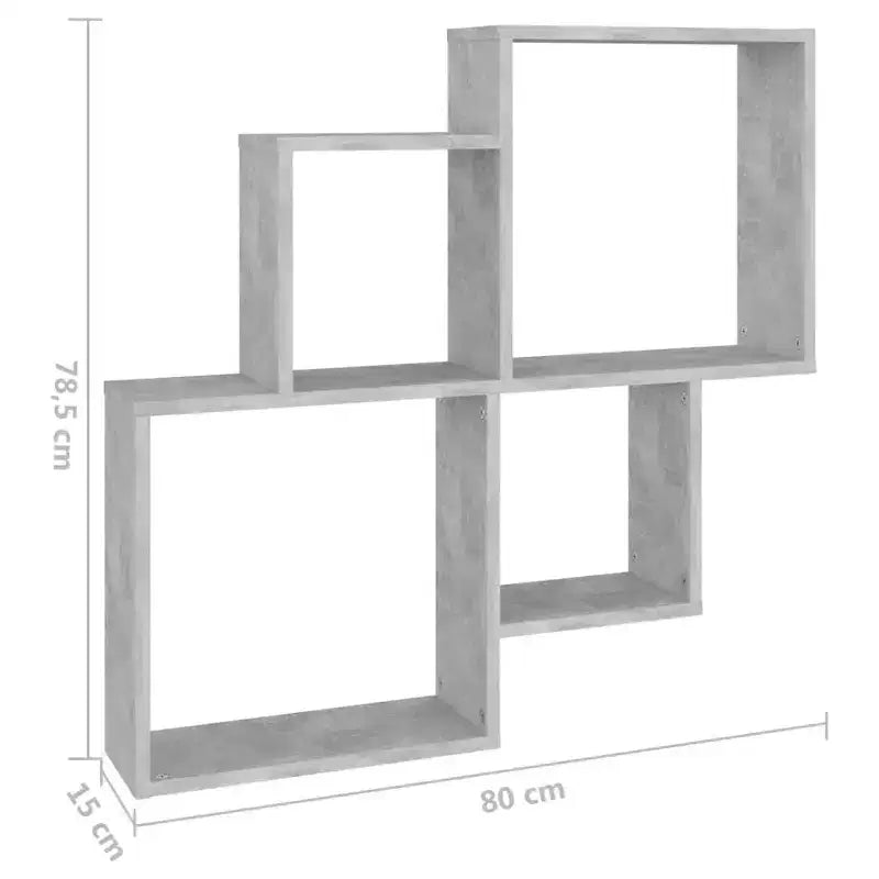 Étagère Murale Cube, Bois d'Ingénierie Gris Béton, 4 Compartiments, 40 kg, 80x78.5 cm