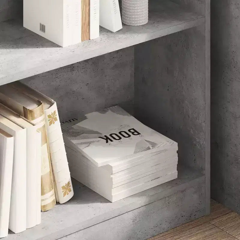 Compact Bookshelf, Concrete Grey Engineered Wood, 2 Shelves, 31.5W x 29.9H x 9.4D