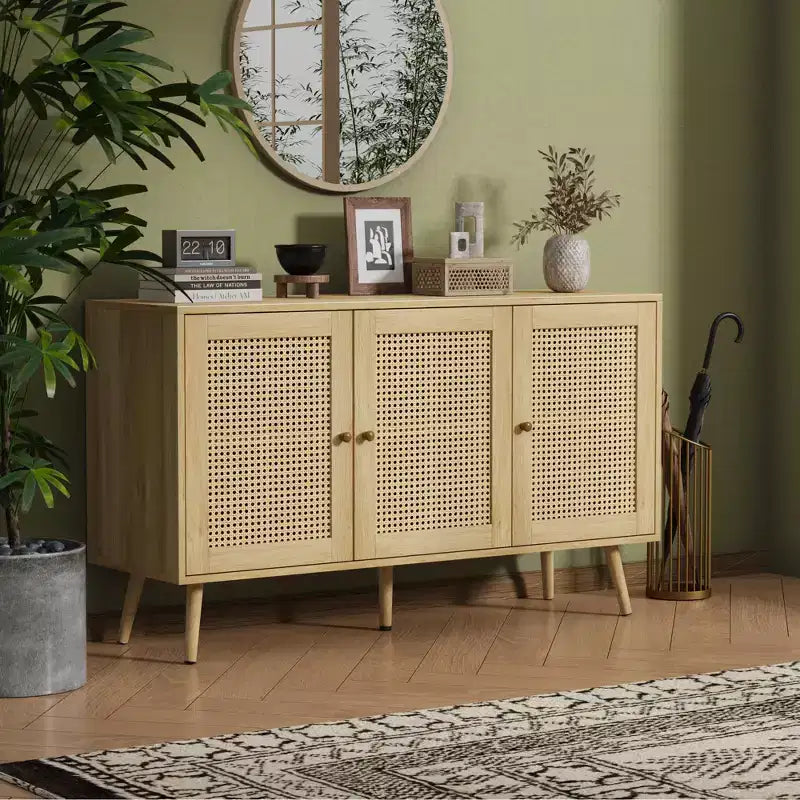 Ensembles de tables de salon de 2 pièces, inclut un meuble TV en rotin de 120 cm pour téléviseur de 55 pouces, une table basse de style ferme avec étagère de rangement pour chambre à coucher