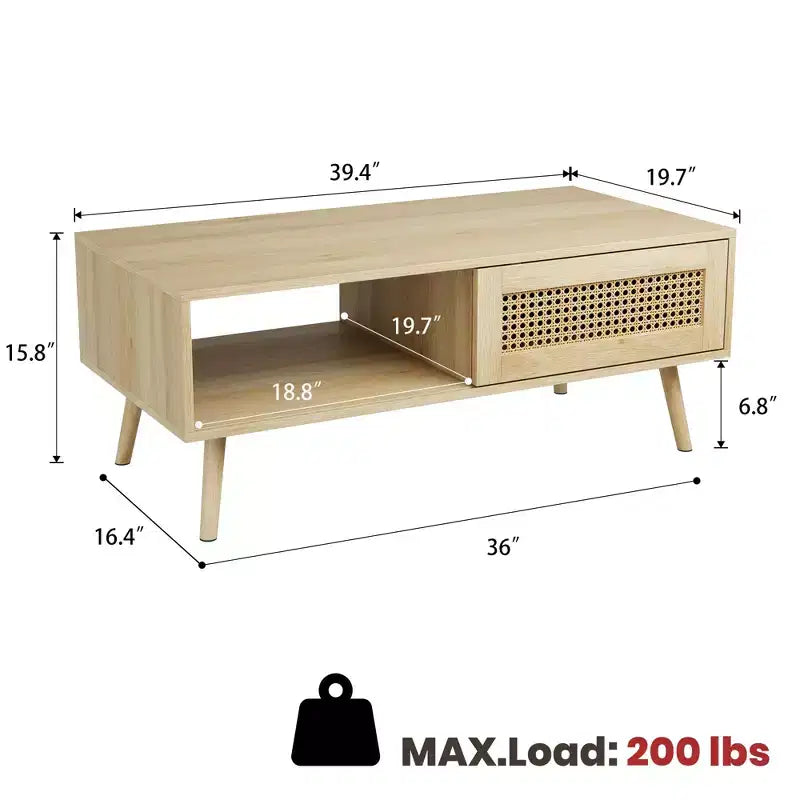 Ensembles de tables de salon de 2 pièces, inclut un meuble TV en rotin de 120 cm pour téléviseur de 55 pouces, une table basse de style ferme avec étagère de rangement pour chambre à coucher