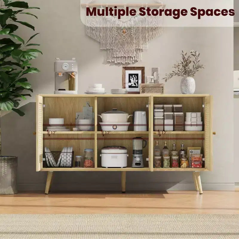 Ensembles de tables de salon de 2 pièces, inclut un meuble TV en rotin de 120 cm pour téléviseur de 55 pouces, une table basse de style ferme avec étagère de rangement pour chambre à coucher