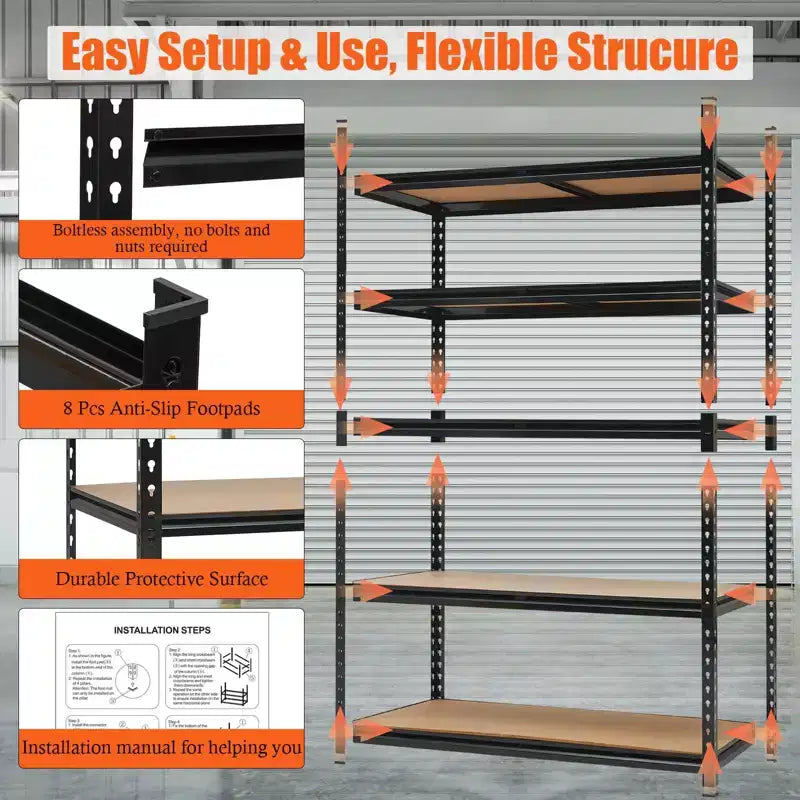 5-Tier Heavy Duty Metal Garage Shelving Unit, Adjustable, 2500 lb, Warehouse Storage