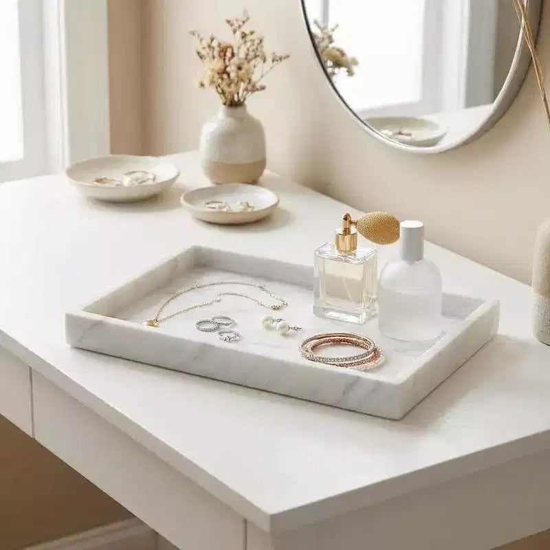 Organisateur de plateau à bijoux en marbre naturel, véritable pierre, décoration de salle de bain, cadeau