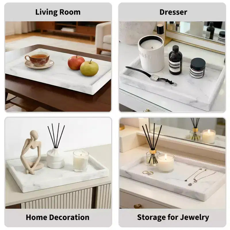 Organisateur de plateau à bijoux en marbre naturel, véritable pierre, décoration de salle de bain, cadeau
